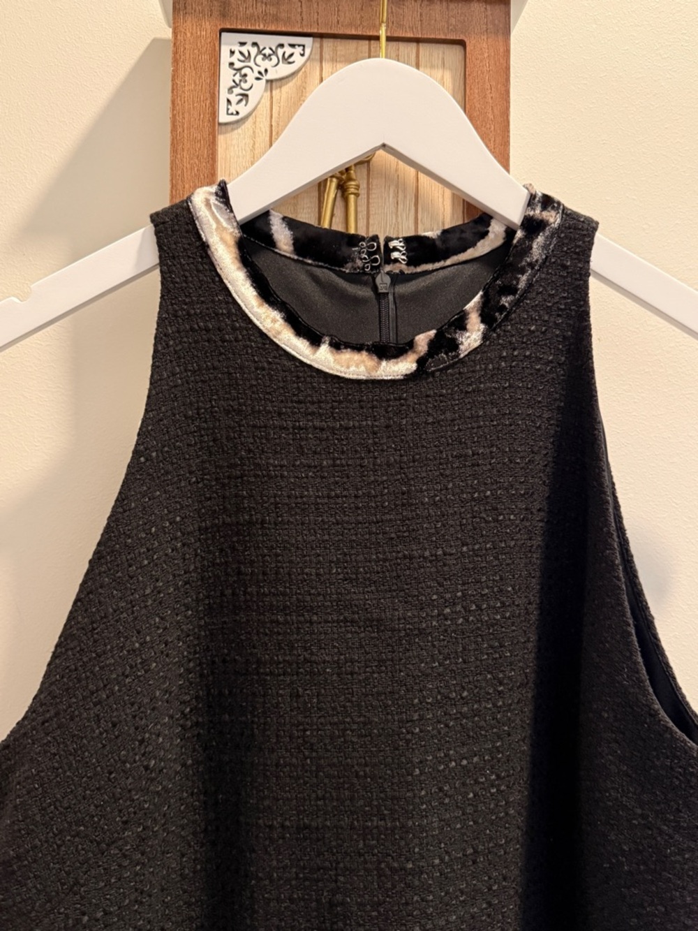 Black Sleeveless Mini Dress with Metallic Trim - Picture 2 of 4